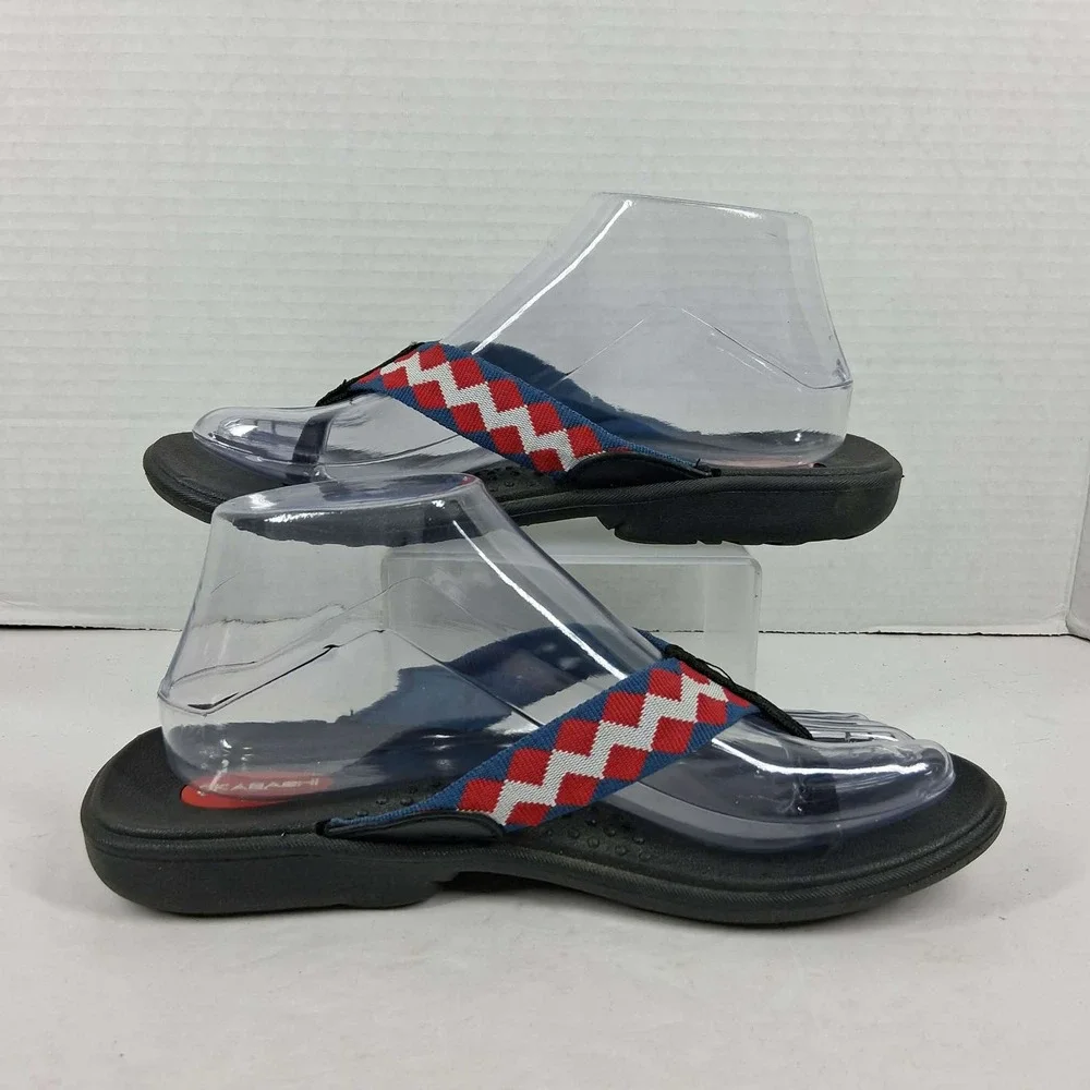 Okabashi Mens ML Flip Flop Sandals Black Red‎ White Blue Chevron Made in USA